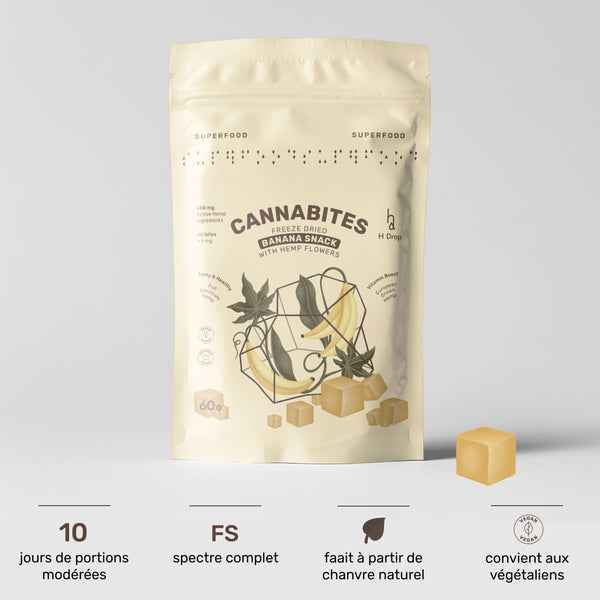 Cannabites - Snack à la banane lyophilisée et aux fleurs de chanvre (60pc, 300mg)