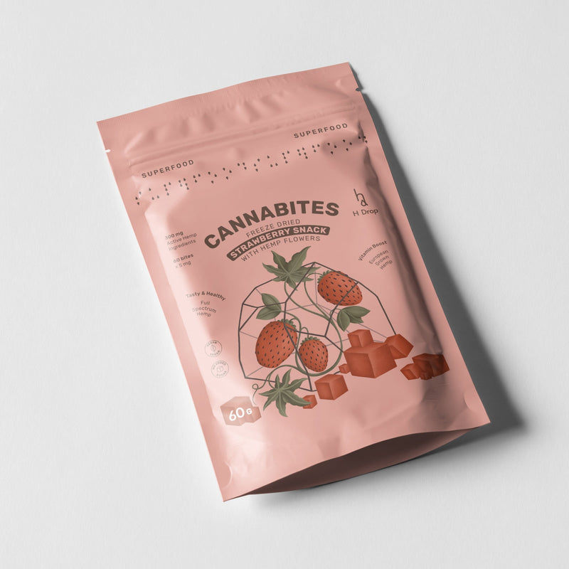 Cannabites - Snack aux fraises lyophilisées et aux fleurs de chanvre (60pc, 300mg)